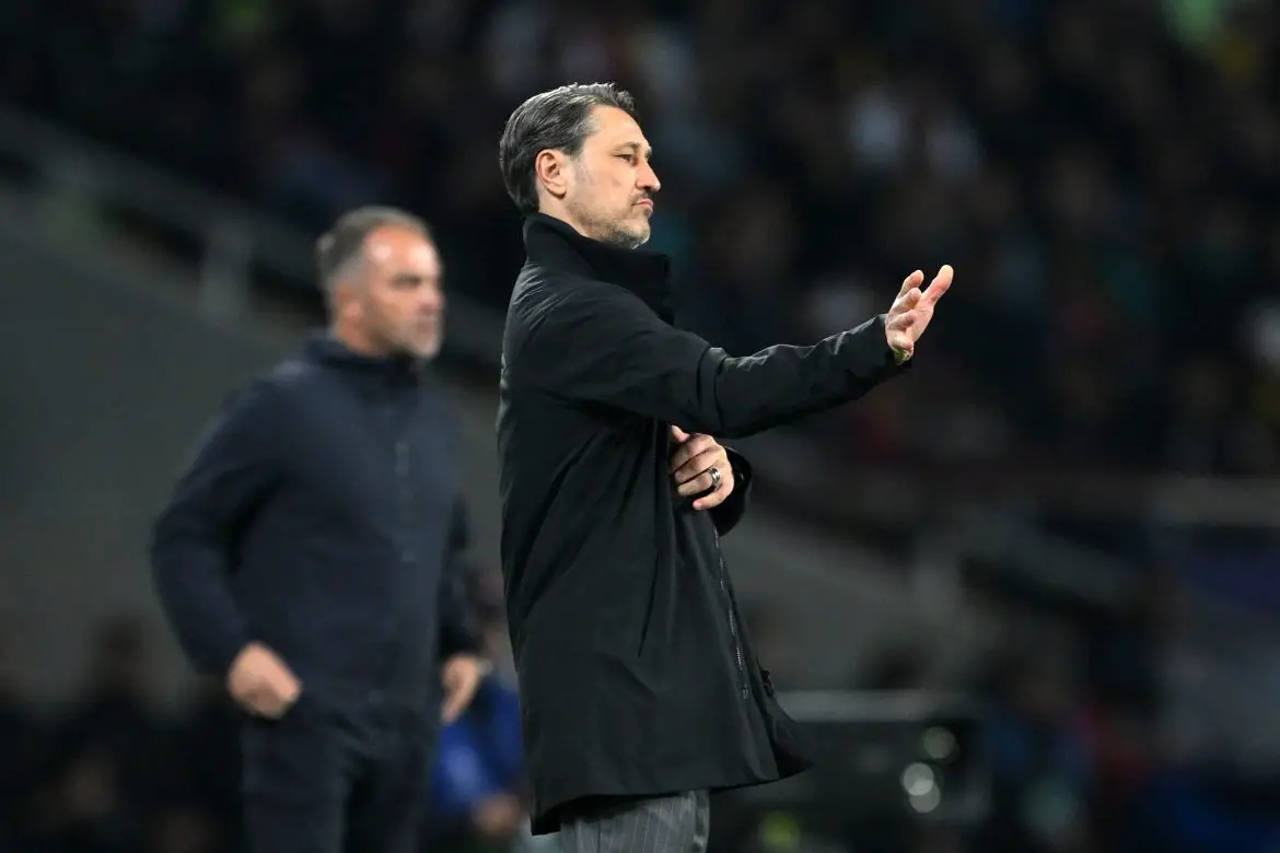 Borussia Dortmund head coach Niko Kovac on the touchline against Barcelona.
