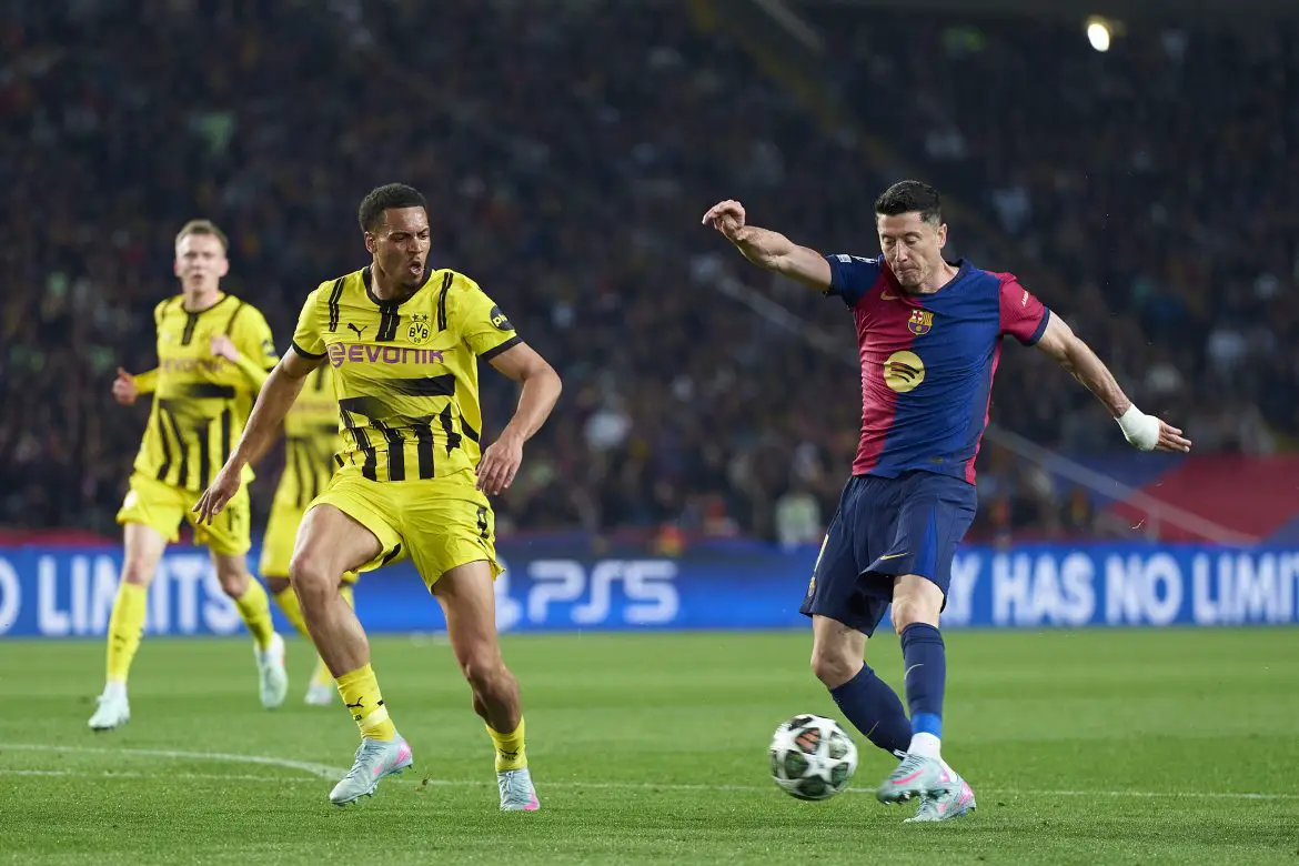 Robert Lewandowski (Barcelona) and Felix Nmecha (Borussia Dortmund) in the Champions League.