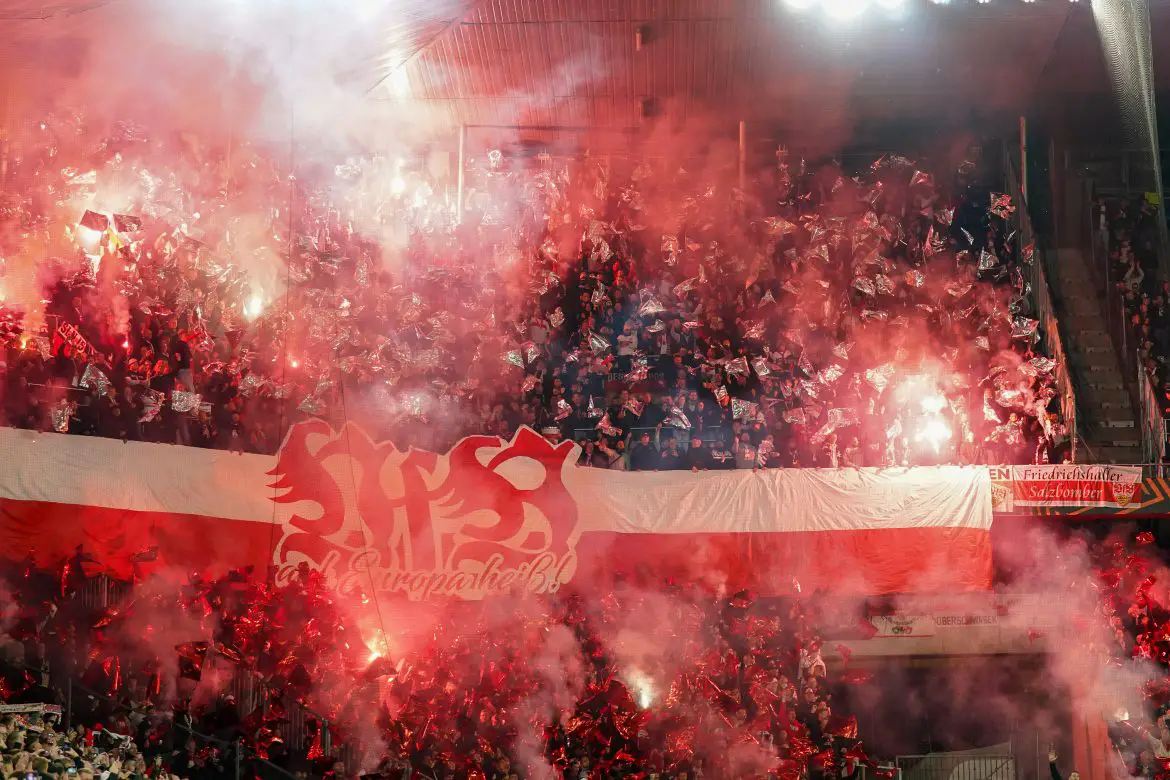 Stuttgart fans set off a pyro display during an away Europa League match at Basel last month.