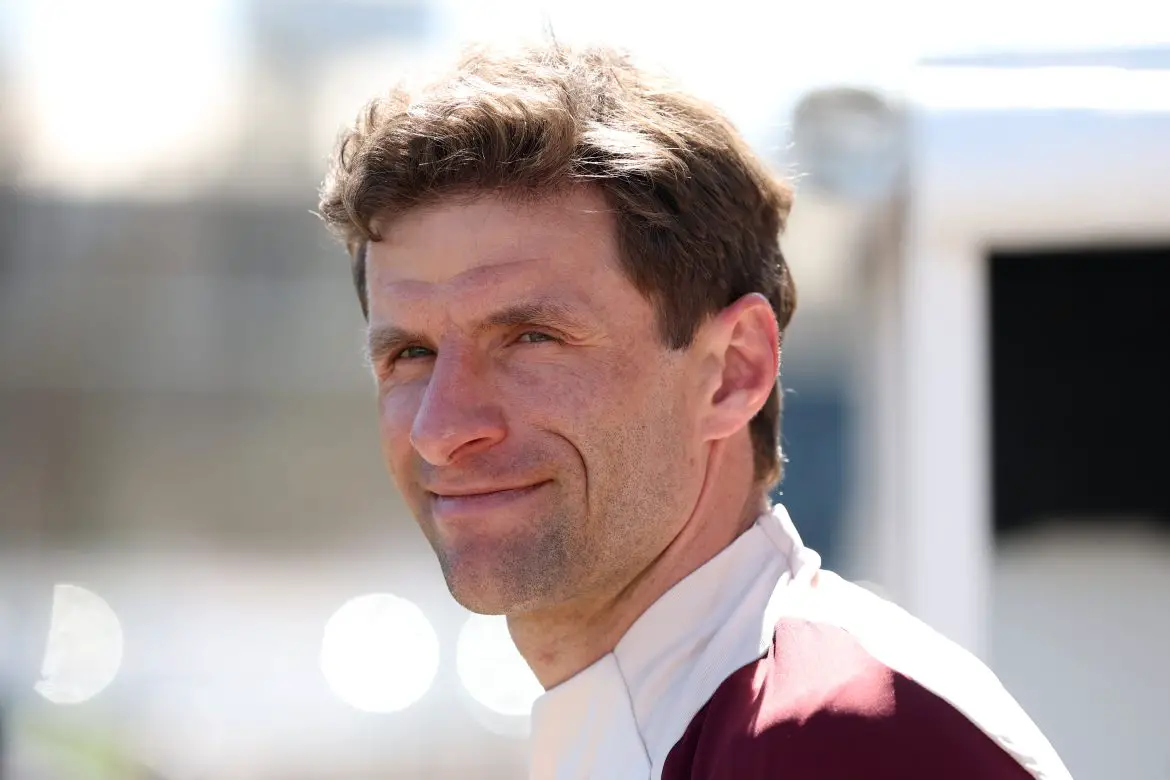 Thomas Müller in Bayern training on Monday.