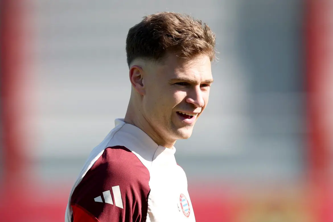 Joshua Kimmich training prior to Bayern Munich's UEFA Champions League game against Bayer Leverkusen.