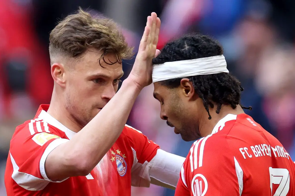 Bayern Munich's Joshua Kimmich and Serge Gnabry during a clash versus Union Berlin.