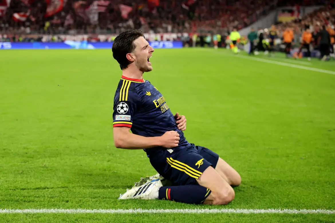 Arsenal's Declan Rice during Wednesday evening's Champions League match against Bayern Munich.