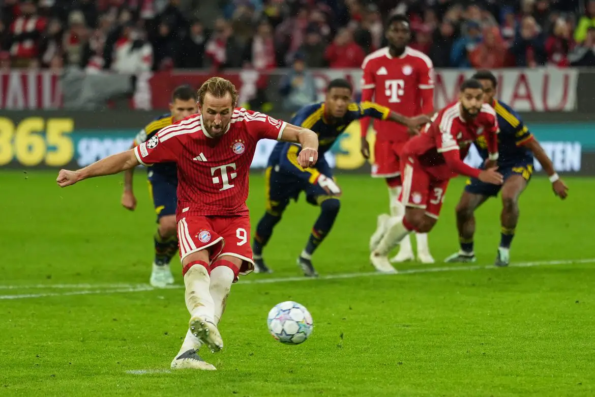 Harry Kane scores for Bayern against Arsenal