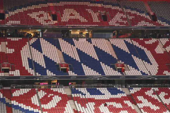 A view of the Bayern Munich logo inside the Allianz Arena.