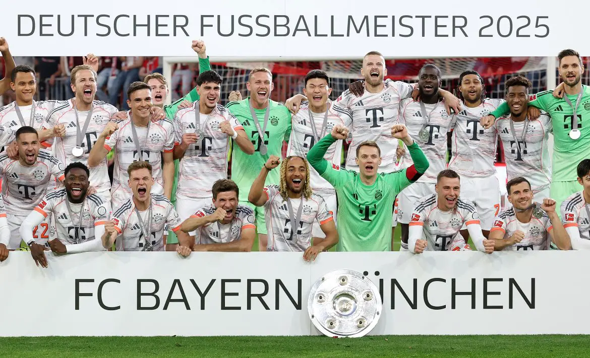 Bayern Munich celebrate winning the 2024/25 Bundesliga title.