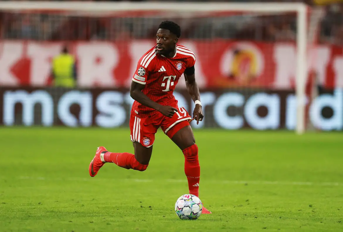 Canada national team captain Alphonso Davies playing for Bayern Munich in the Champions League.
