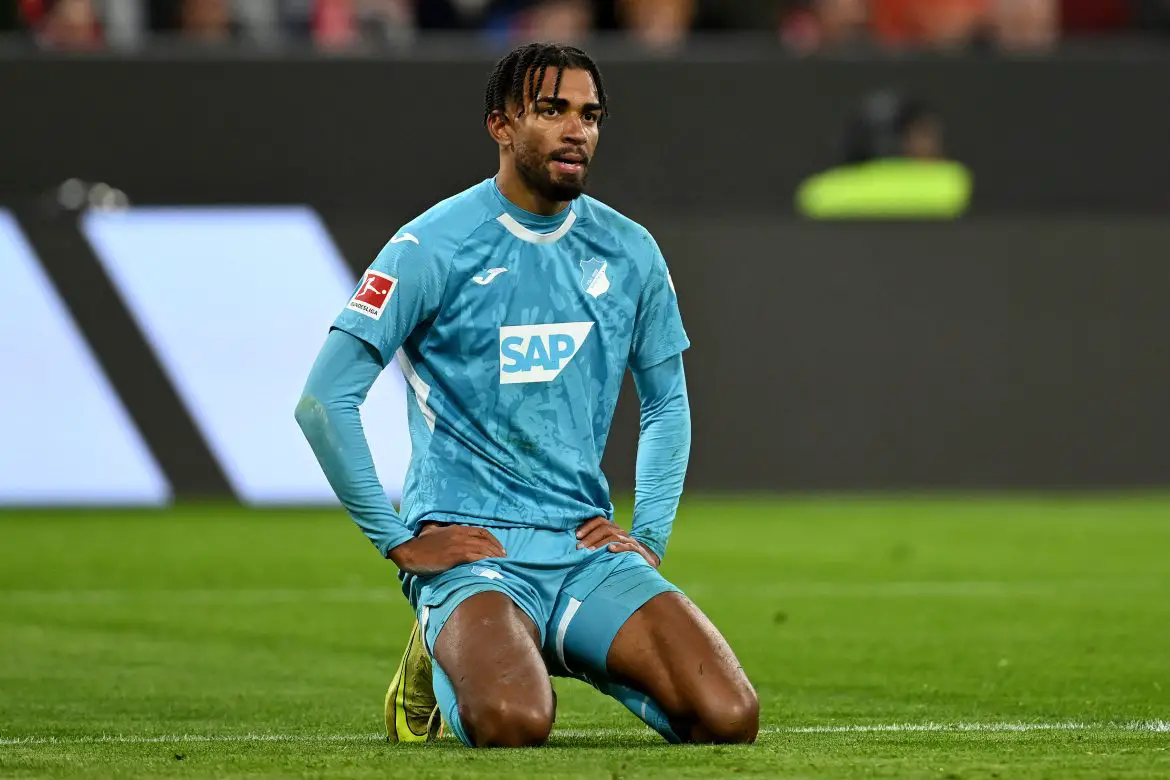 Hoffenheim defender Kevin Akpoguma after being shown a red card by match official Tobias Stieler in Sunday's Bundesliga fixture against Bayern Munich.