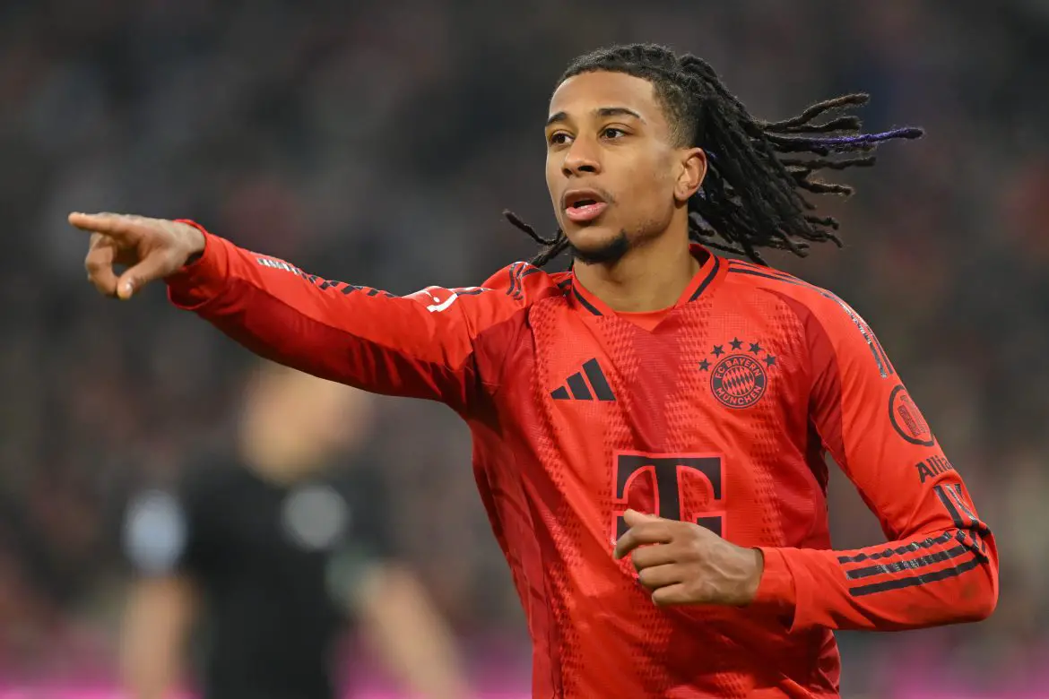 Michael Olise of FC Bayern Munich in the Bundesliga game against Wolfsburg.