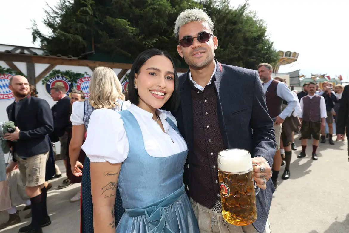 Bayern Munich's Luis Diaz celebrates his club's Oktoberfest festivities.