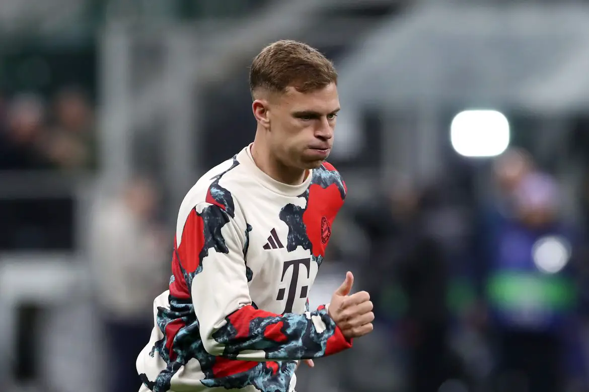 Bayern's Joshua Kimmich warming up at the San Siro last night.