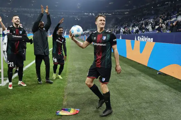Martijn Kaars celebrates scoring for 2. Bundesliga side FC Magdeburg.