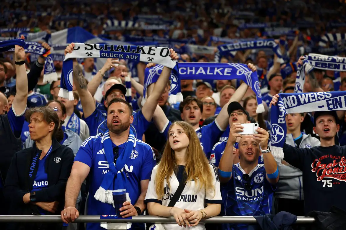 Schalke 04 fans show their support ahead of Saturday night's 2. Bundesliga match.