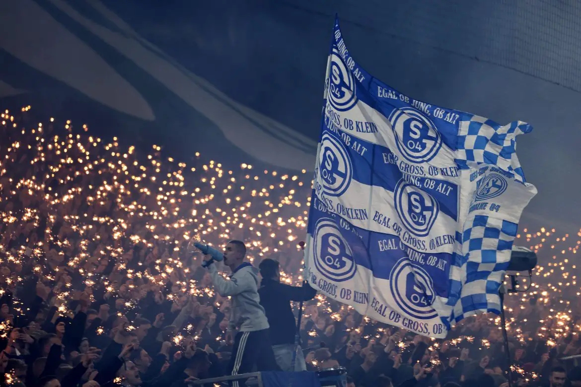 Fans of FC Schalke 04 support their Bundesliga club.