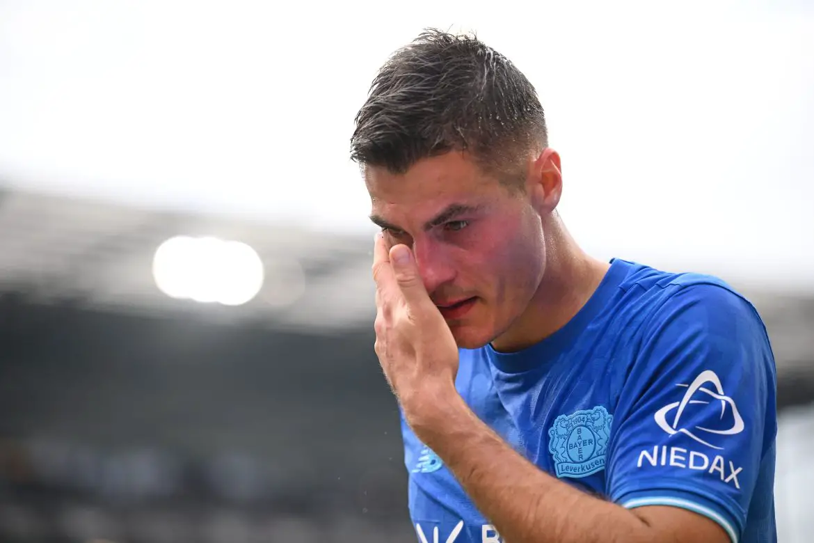 Patrik Schick of Bayer Leverkusen in action during Saturday's Bundesliga match.