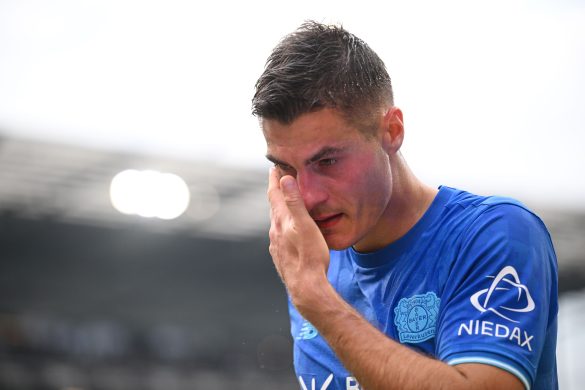 Patrik Schick of Bayer Leverkusen in action during Saturday's Bundesliga match.