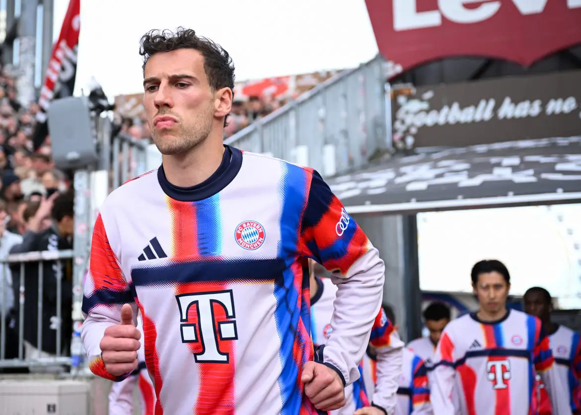 Bayern Munich's Leon Goretzka strides out for warm ups ahead of the match in which he would end up helping Bayern break the all-time Bundesliga scoring record.