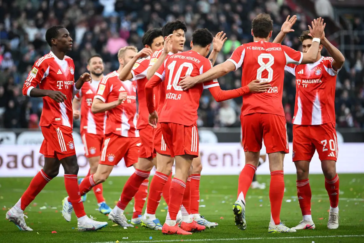 Leon Goretzka celebrates scoring Bayern Munich's record breaking goal.