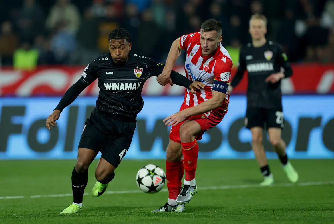 Jarzinho Malaga of VfB (left) representing VfB Stuttgart in the Champions League.