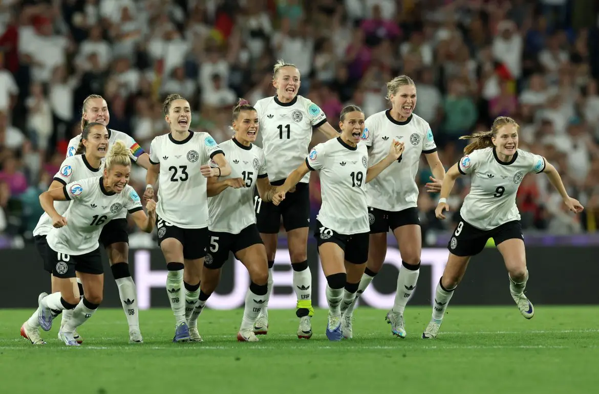The German Women's National team as soon it became apparent they had prevailed in their quarterfinal shootout against France.