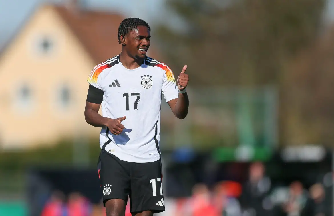 Borussia Mönchengladbach midfielder Charles Herrmann representing Germany at U19 level.
