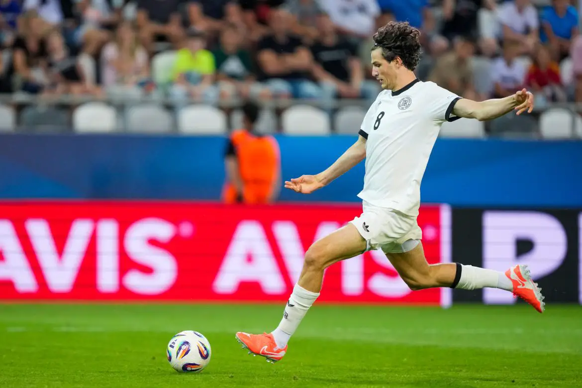 New Everton signing Merlin Röhl representing Germany at U21 level.