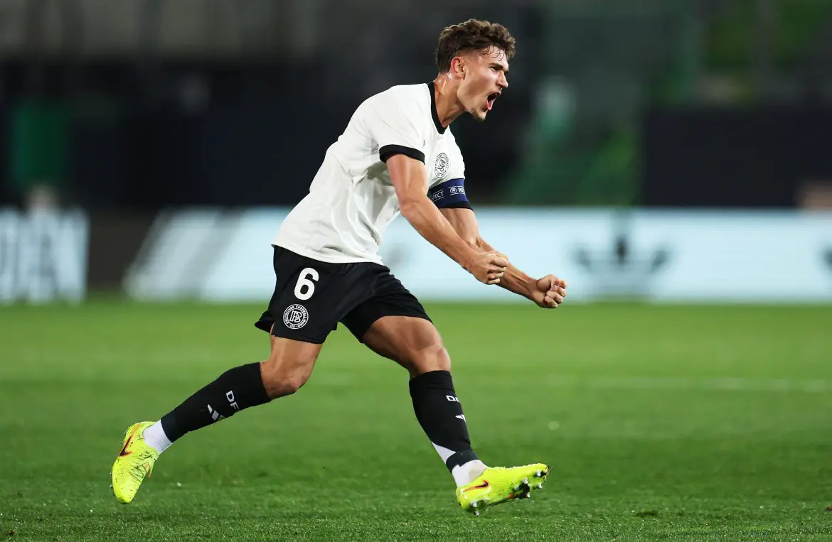 Germany U21 captain Tom Bischof celebrating one of his three goals scored last night.