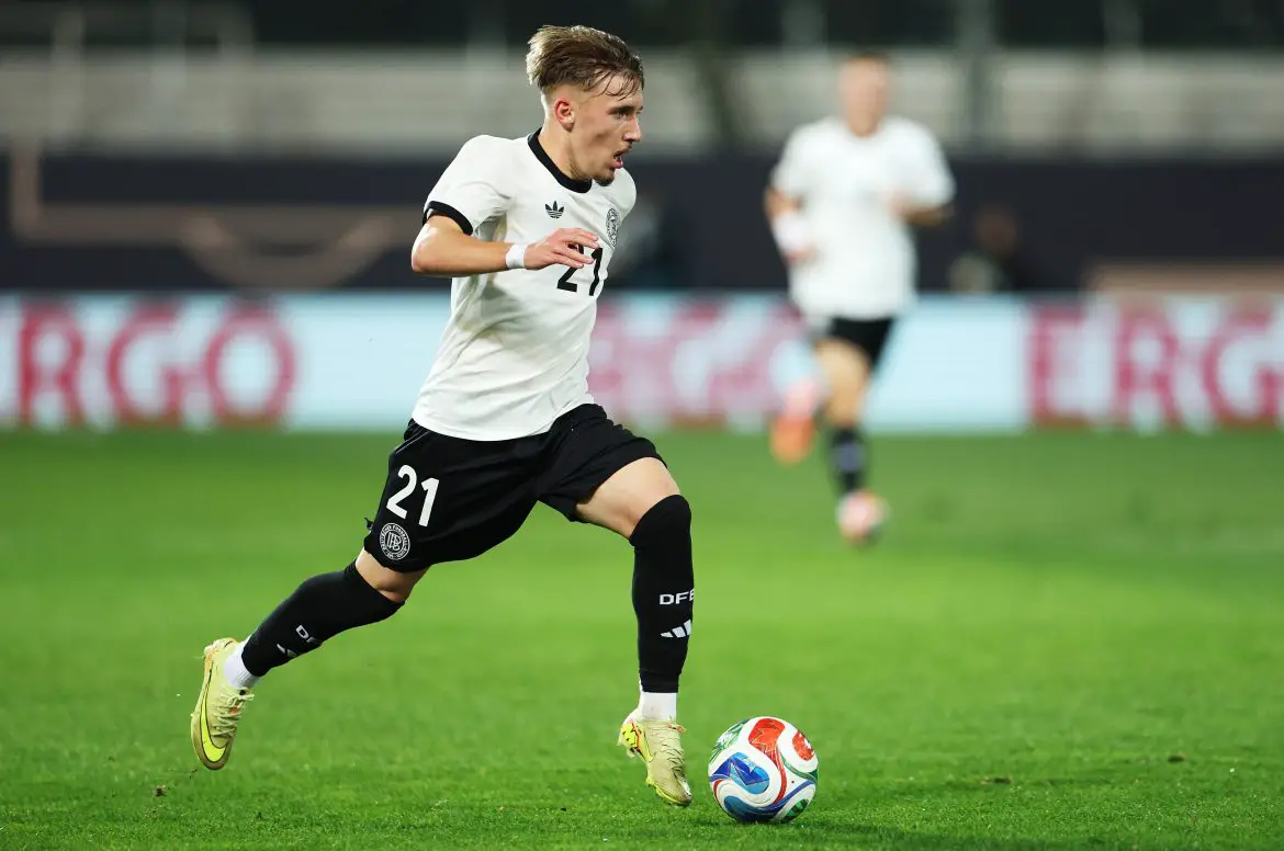 Lennart Karl representing the Germany U21s.