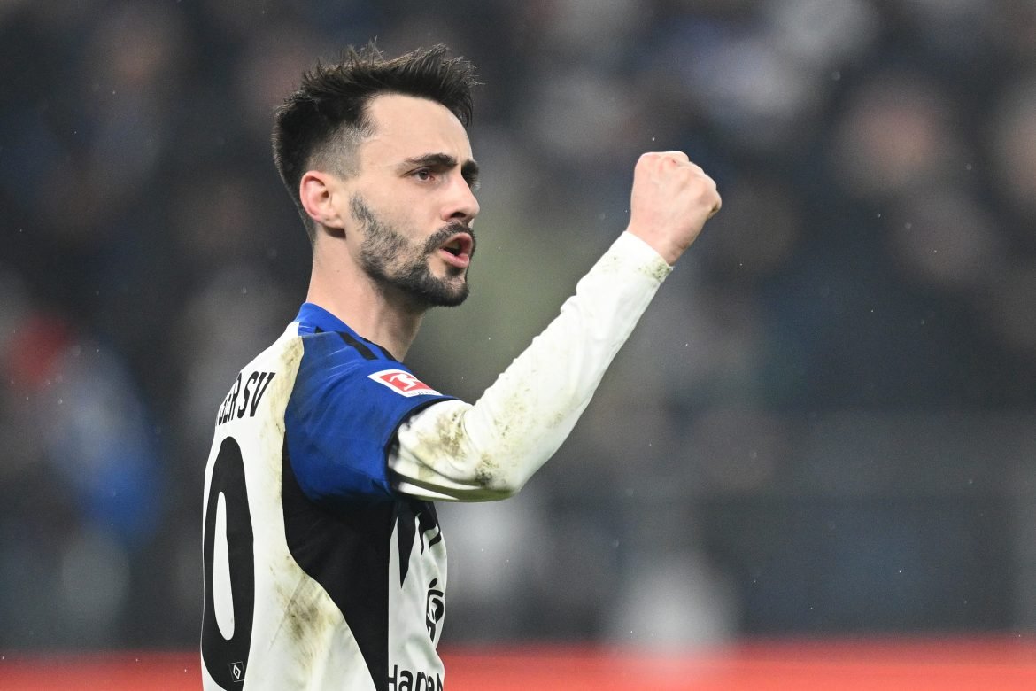 Arsenal loanee Fabio Vieira celebrates scoring for Hamburg in the Bundesliga.