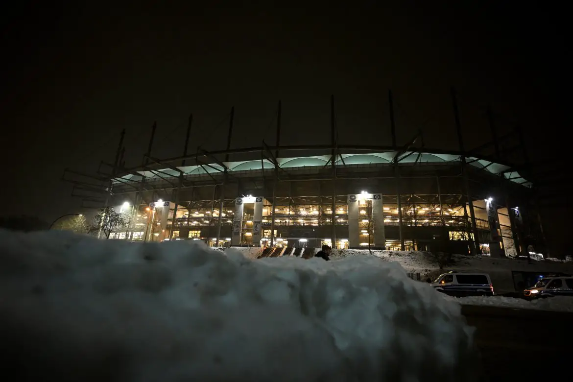 A view outside the Hamburger SV Volksparkstadion after the Bundesliga match against Bayer Leverkusen was postponed.