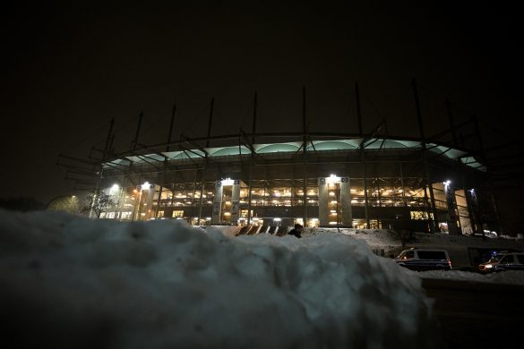 A view outside the Hamburger SV Volksparkstadion after the Bundesliga match against Bayer Leverkusen was postponed.