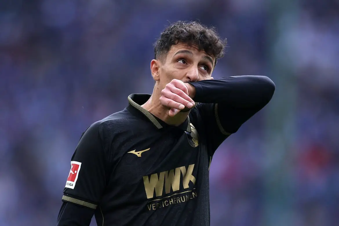 Dimitrios Giannoulis of FC Augsburg during a Bundesliga match.