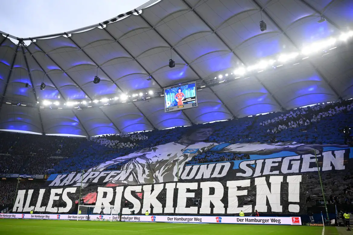 Hamburg fans display a choreo prior to their side's Bundesliga fixture against SV Werder Bremen.