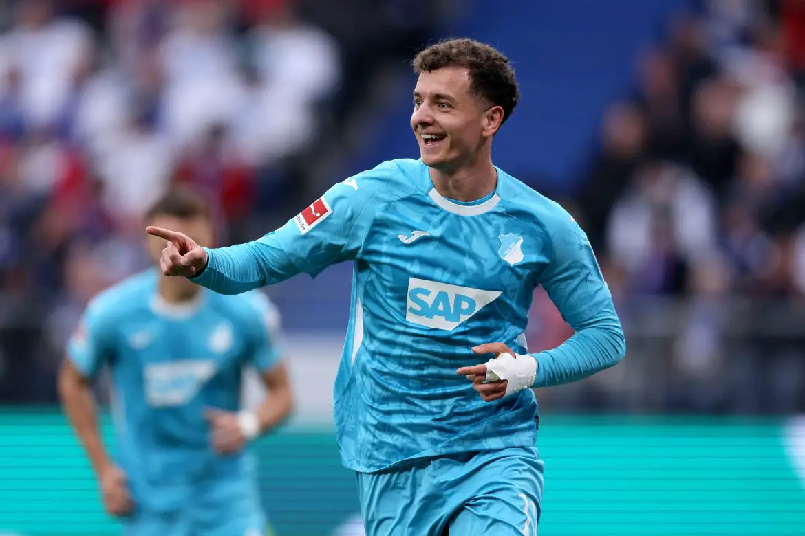 Hoffenheim striker Fisnik Asllani celebrates scoring a goal in the Bundesliga.