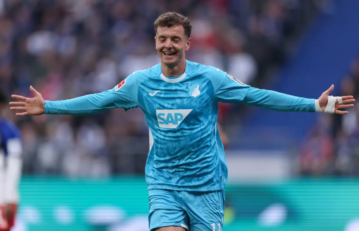 Soon-to-be-unveiled RB Leipzig signing Fisnik Asllani celebrates scoring a Bundesliga goal.
