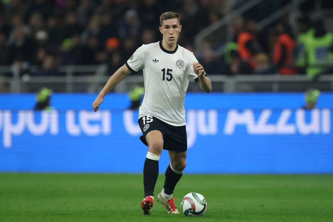 Germany and Borussia Dortmund defender Nico Schlotterbeck in action for Germany against Italy in the UEFA Nations League.