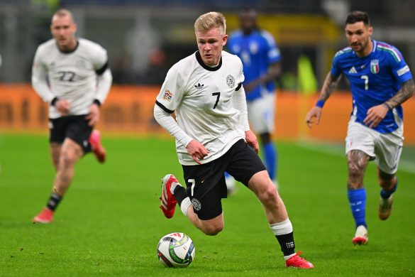 Mainz forward Jonathan Burkardt representing the German national team.