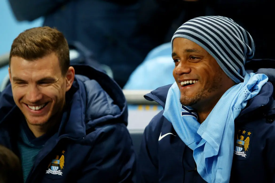 Schalke's Edin Dzeko (left) and Bayern Munich's Vincent Kompany during their Man City playing days.