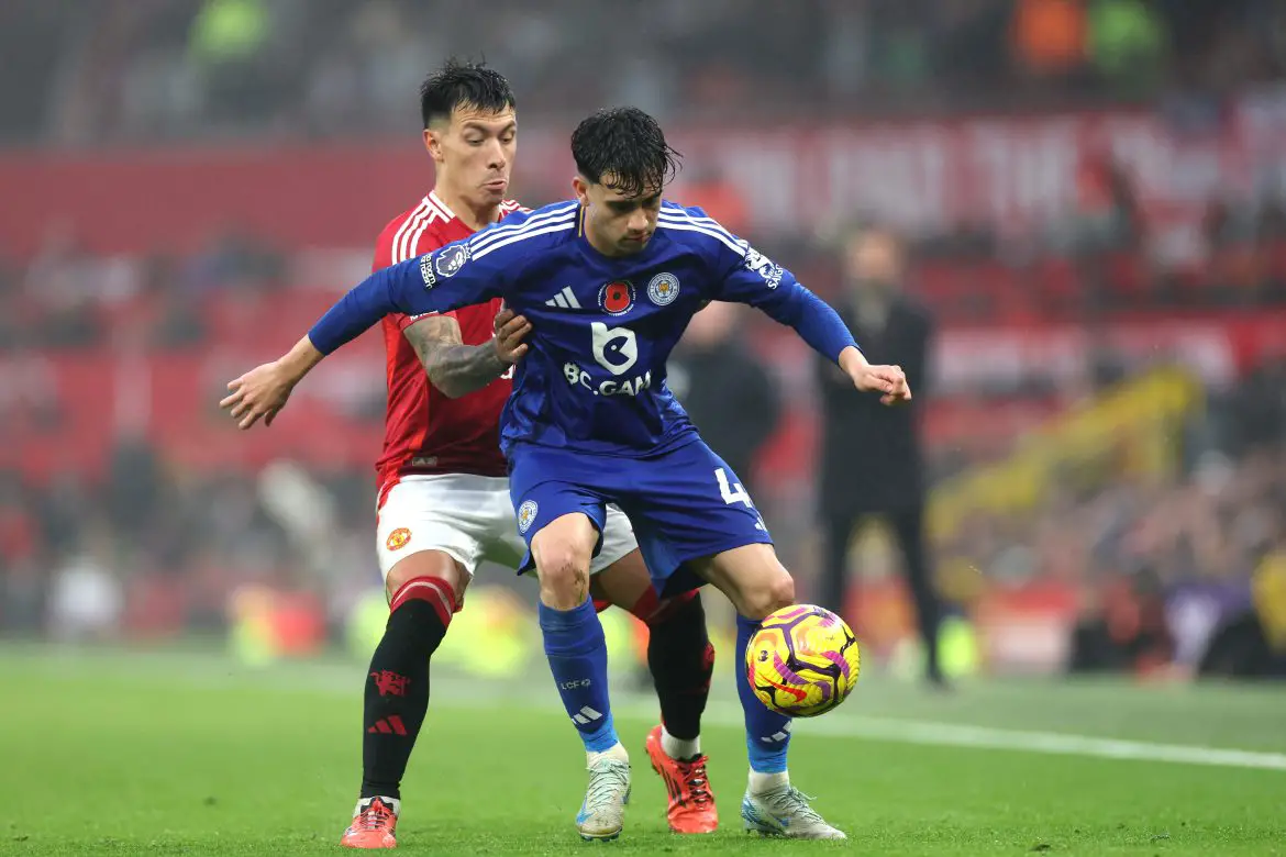 Brighton's Facundo Buonanotte on loan at Leicester City, playing against Manchester United.