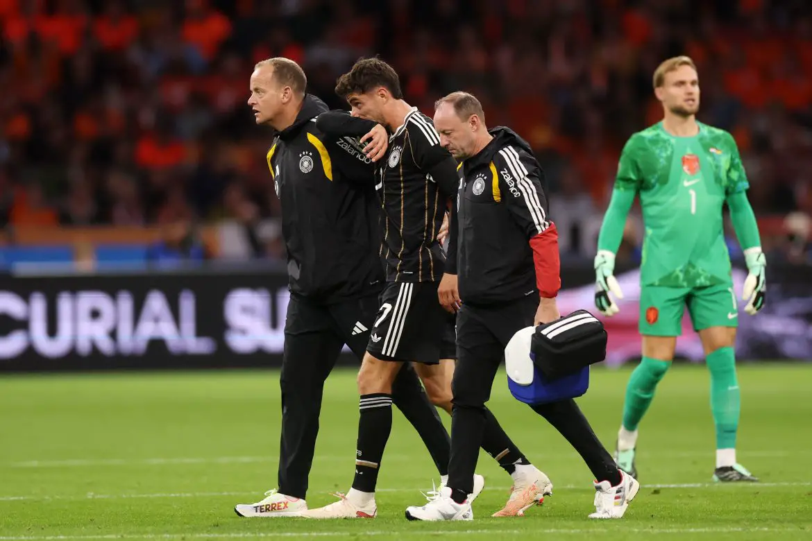 Germany's Kai Havertz departs last night's UEFA Nations League fixture injured.