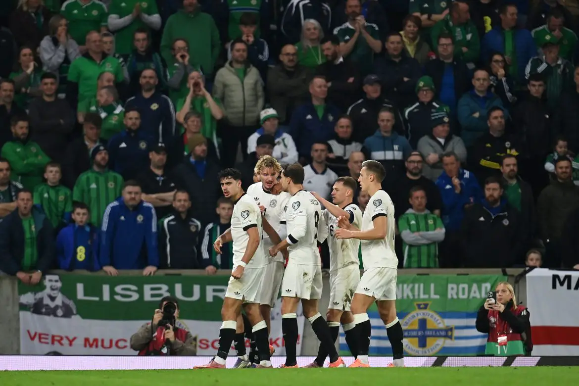 Germany celebrate Nick Woltemade's goal against Northern Ireland for their World Cup qualification campaign.