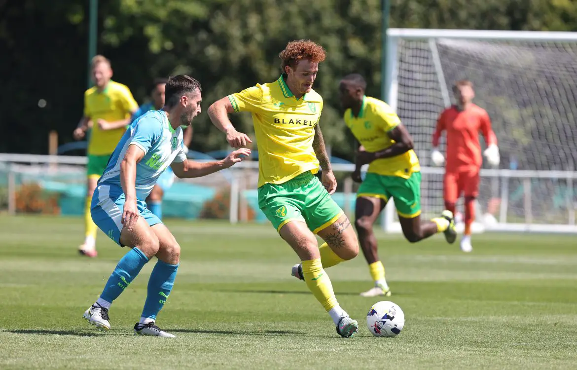 Josh Sargent playing in pre-season for Norwich City.