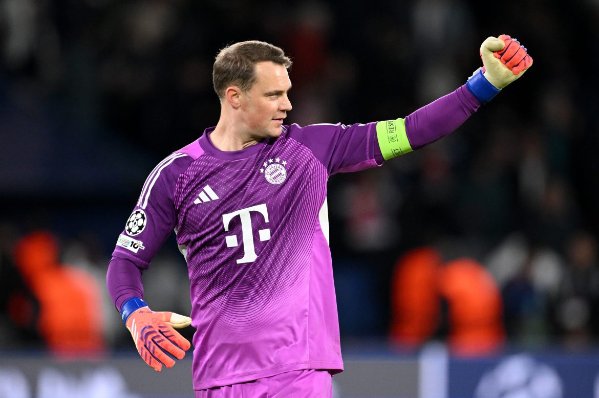 Manuel Neuer of Bayern Munich celebrates victory in the Champions League last night.
