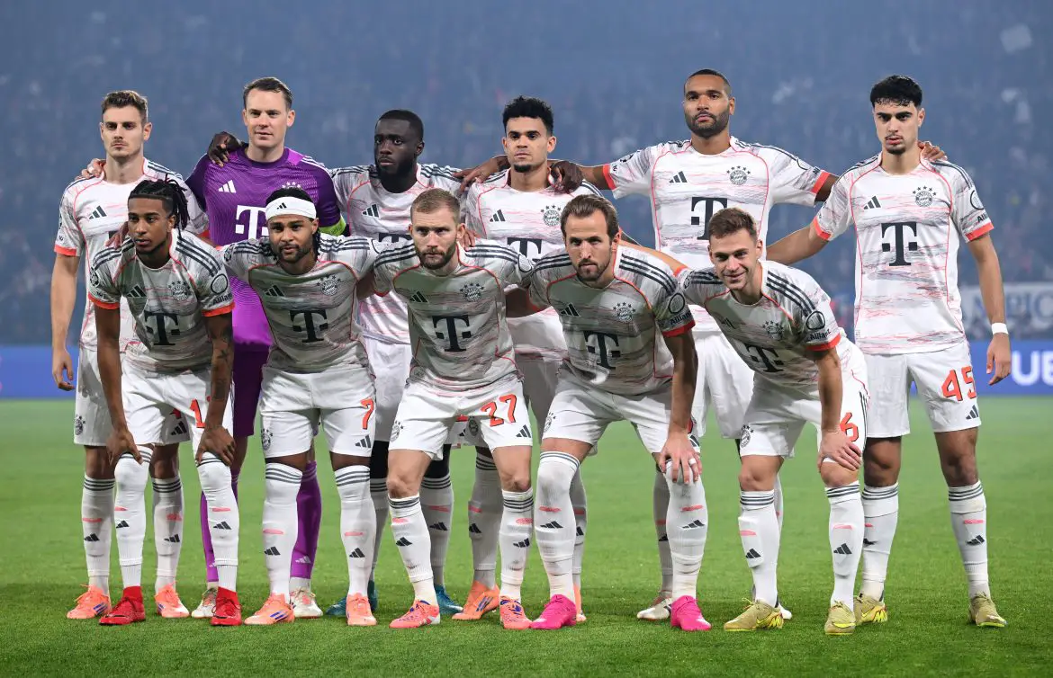 Bayern Munich line up ahead of their UEFA Champions League game against PSG.