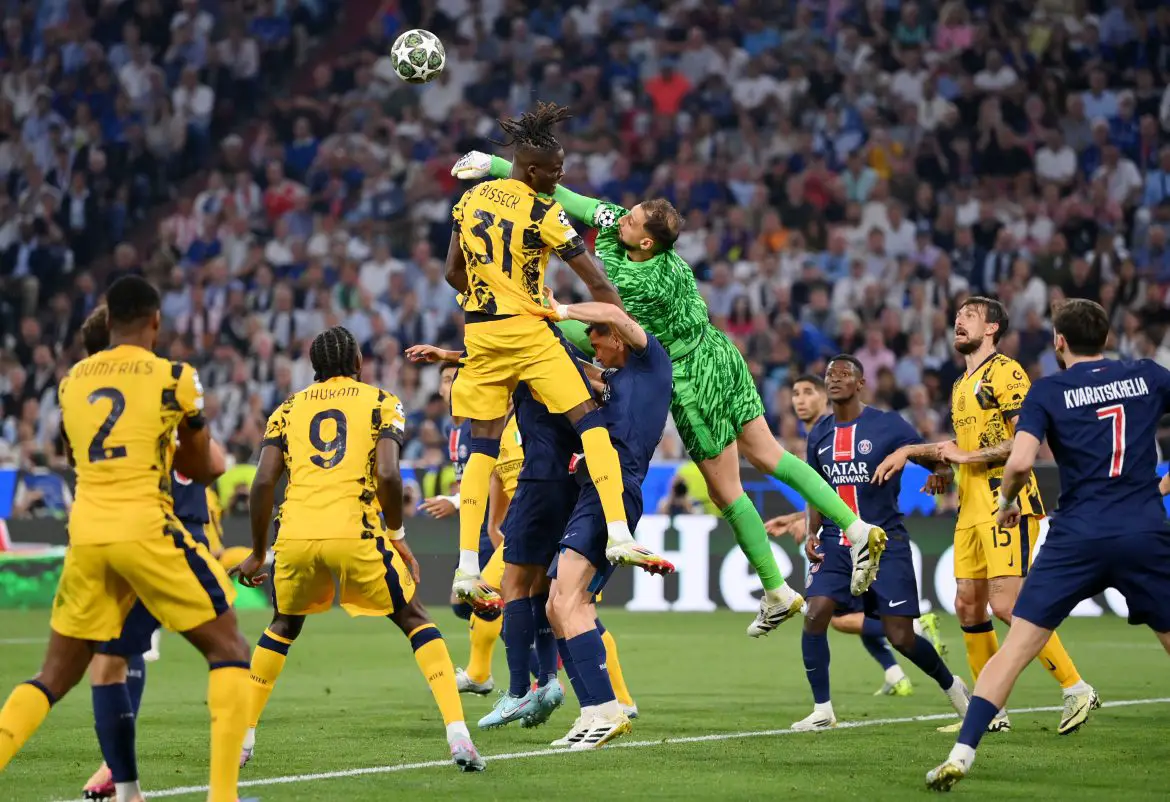 Yann Aurel Bisseck of Inter Milan playing in the UEFA Champions League final.