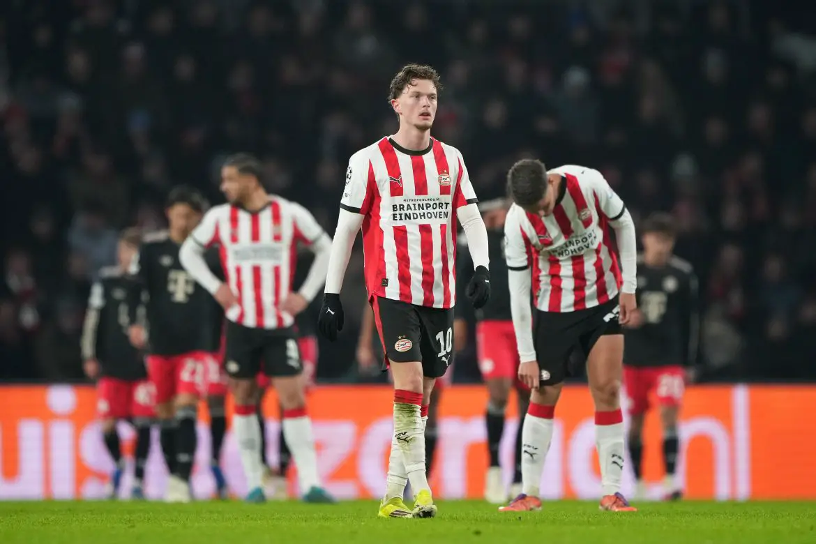 Potential future Austria international Paul Wanner of PSV Eindhoven playing against Bayern Munich in the Champions League.