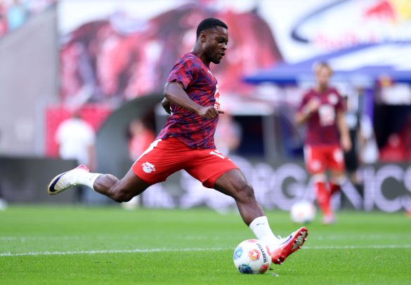 RB Leipzig's Ridle Baku warms up prior to a Bundesliga match.