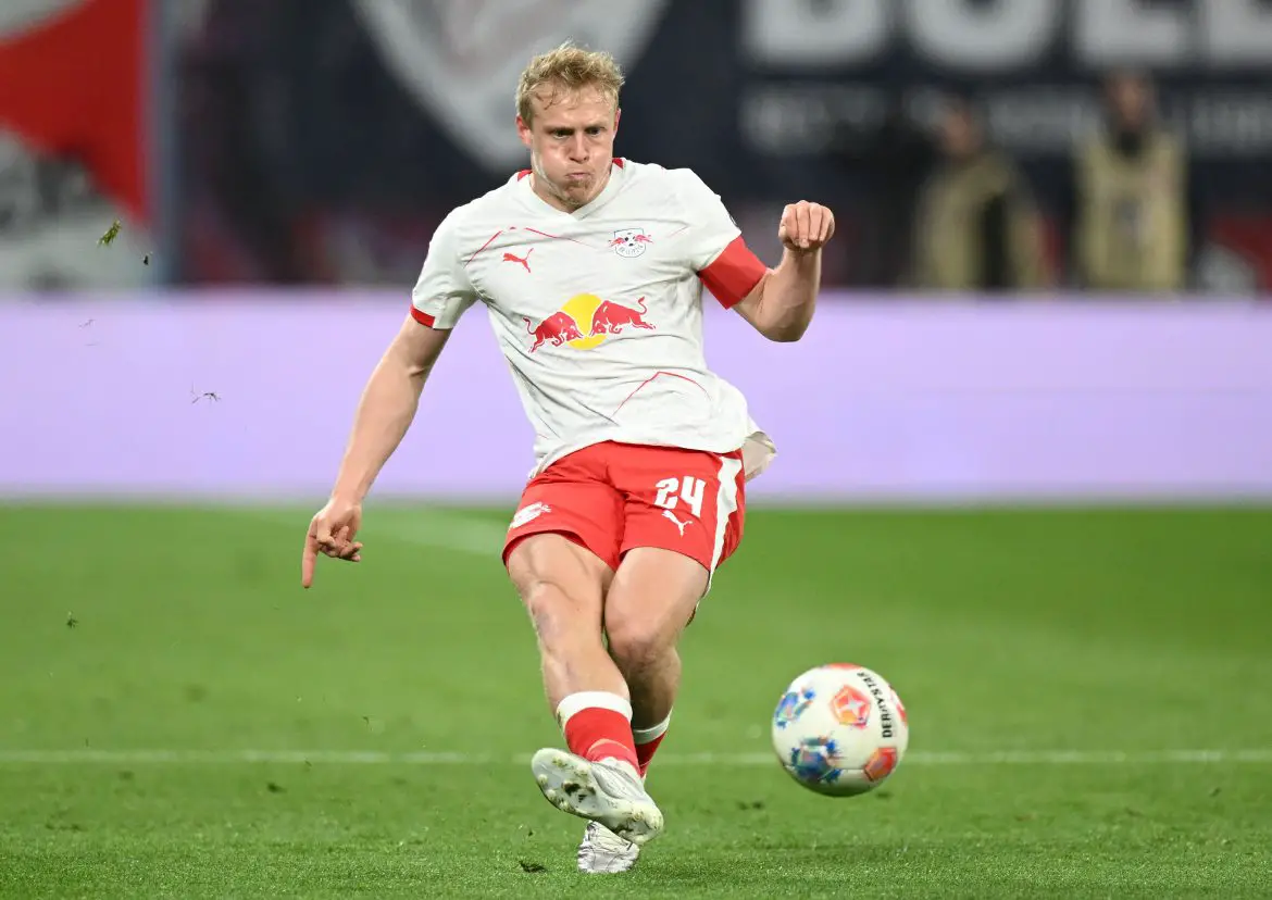 New Nottingham Forest signing Xaver Schlager playing for RB Leipzig in the Bundesliga.