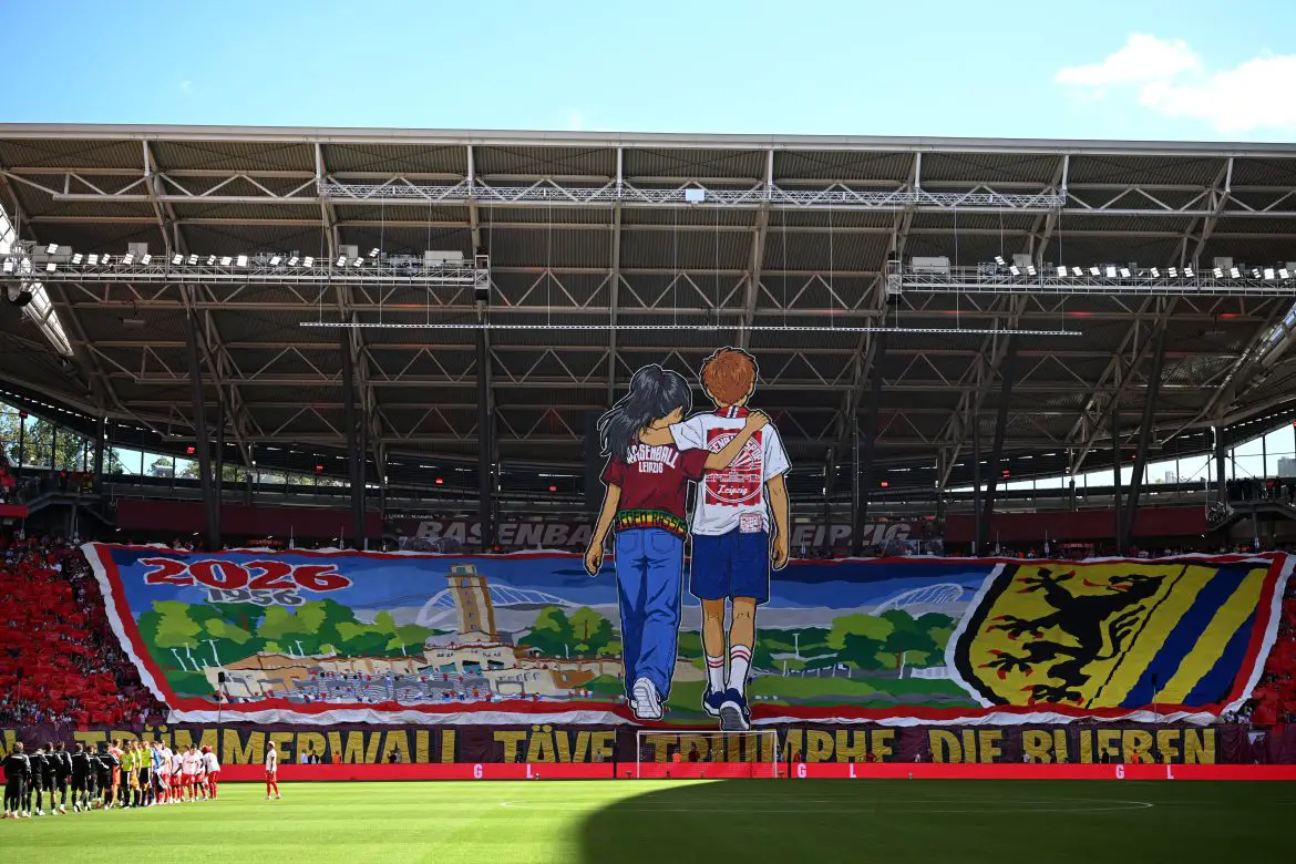 RB Leipzig supporters unveil a choreo prior to Martin Demichelis' first Bundesliga match.