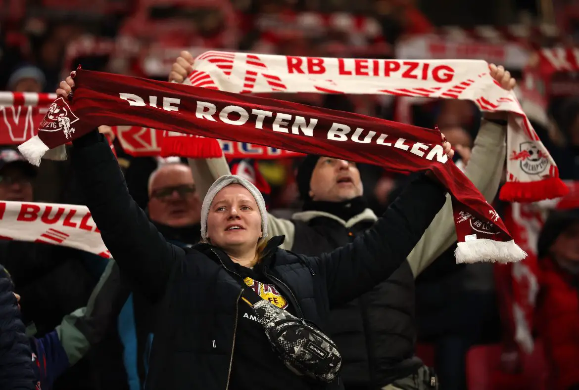 Fans of RB Leipzig support their Bundesliga club.